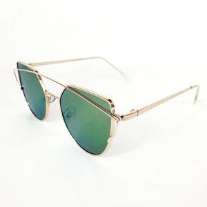 Gold Metal Abstract Cat Eye Green Polarized Mirror Lens Sunglasses ES1213